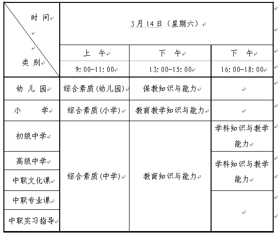 2020年教师资格证笔试考试时间安排